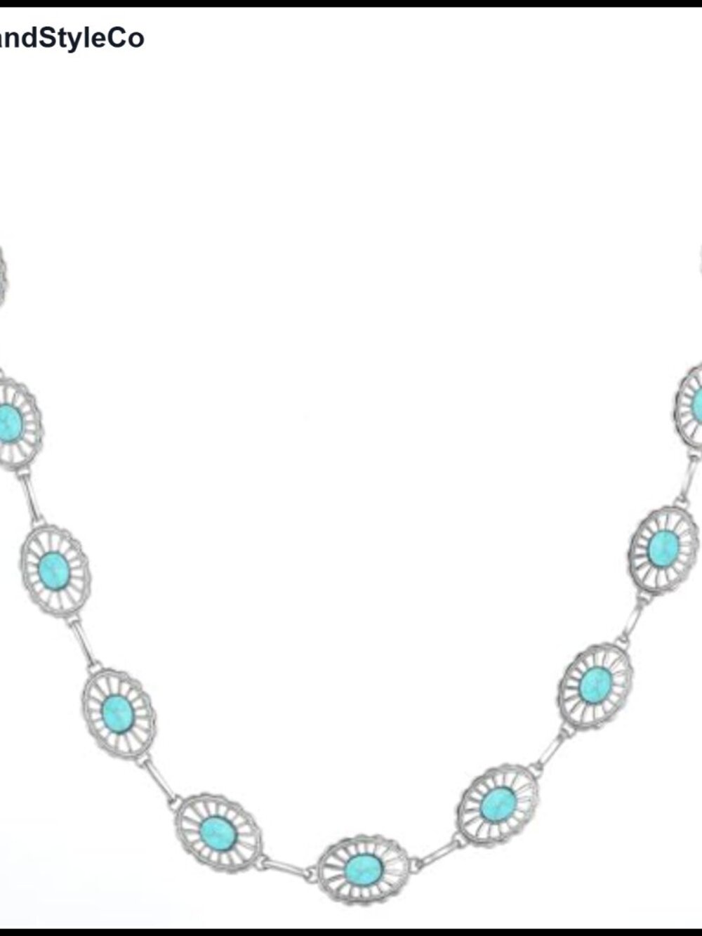 Metal Pants Chain Turquoise Floral Inlay 20.87" Western Boho Belt Accessory